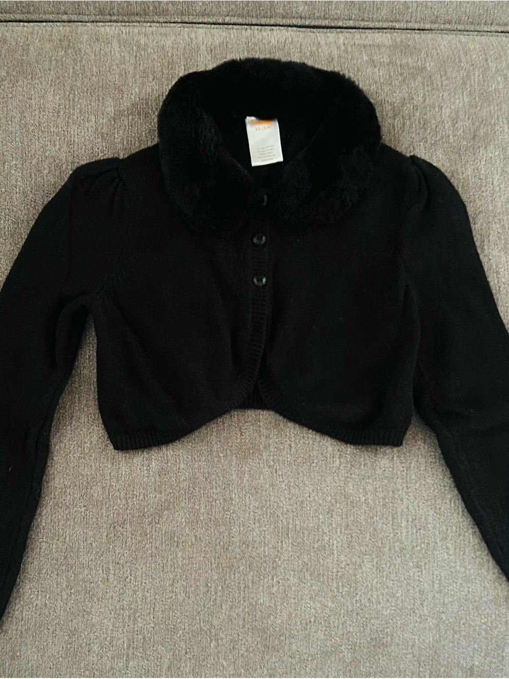 Gymboree Girls Black Cropped Sweater with Faux Fur Collar